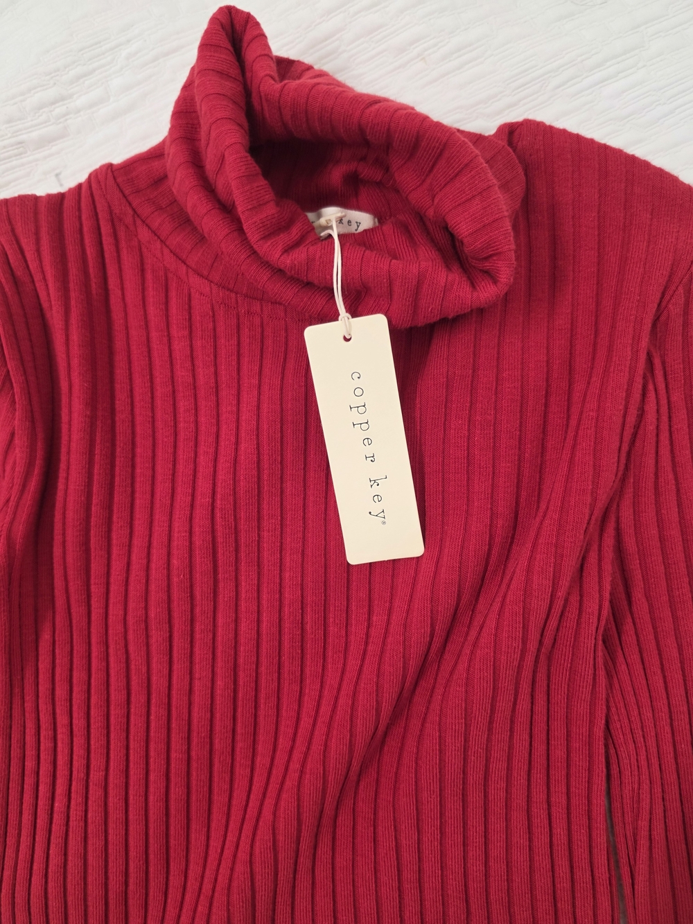 Copper Key Red Ribbed Cowl Neck Sweater - Picture 4 of 5
